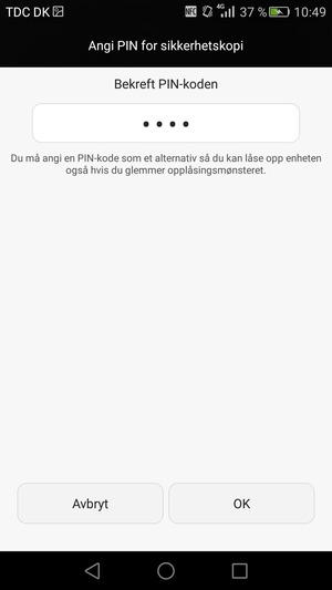 Bekreft PIN for sikkerhetskopi og velg OK