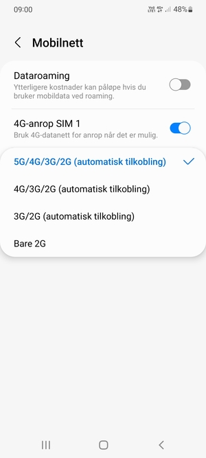 Velg ønsket alternativ