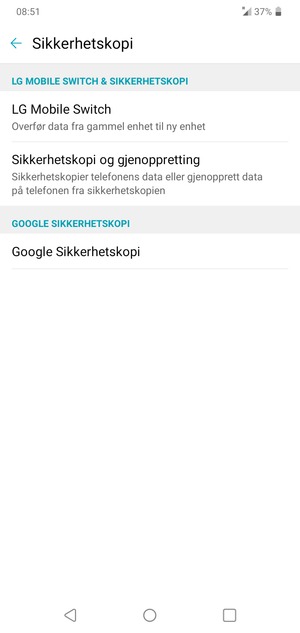 Velg Google Sikkerhetskopi