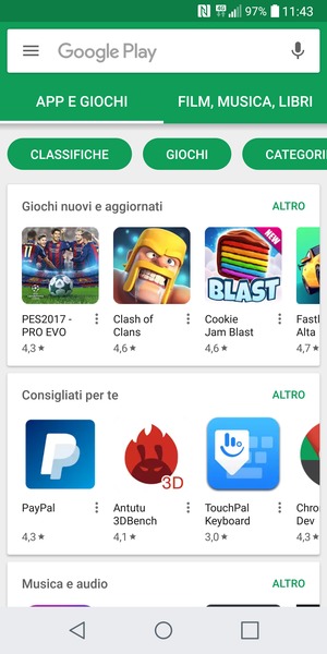 Seleziona la barra di ricerca