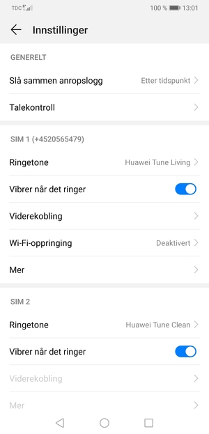 Bla til SIM 1 eller SIM 2 og velg Mer