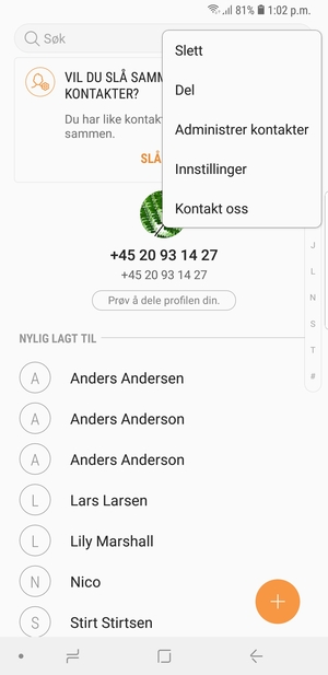 Velg Administrer kontakter
