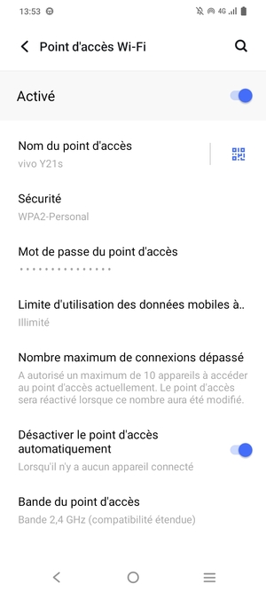 Votre téléphone est maintenant configuré pour être utilisé comme modem