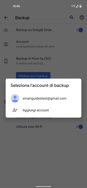 Seleziona il tuo account di backup