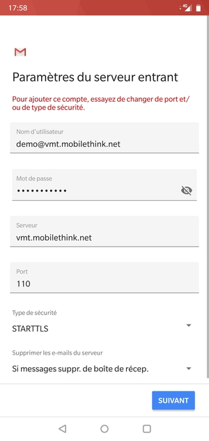 Sélectionnez Type de sécurité