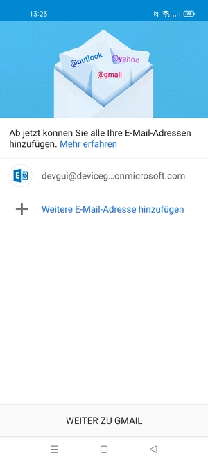 Wählen Sie WEITER ZU GMAIL