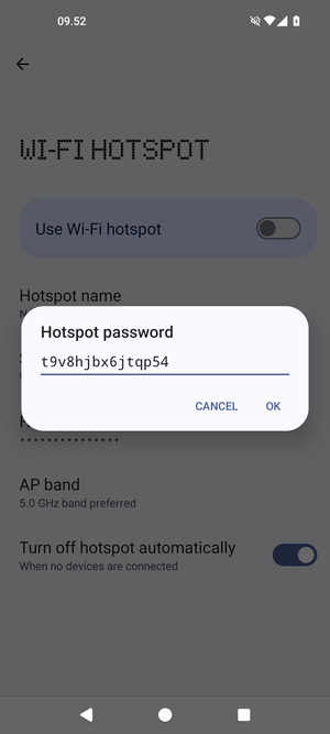 Enter a Wi-Fi hotspot password of at least 8 characters and select OK