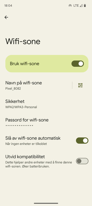 Telefonen din er konfigurert for bruk som et modem