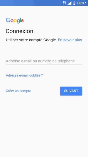 Saisissez votre adresse Gmail et sélectionnez SUIVANT