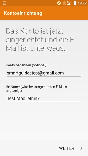 Geben Sie Ihrem Konto einen Namen und geben Sie Ihren Namen ein. Wählen Sie WEITER