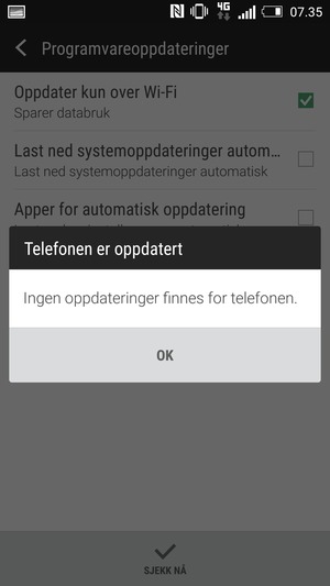 Hvis telefonen din er oppdatert, velg OK
