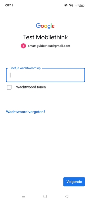Voer uw wachtwoord in en selecteer Volgende