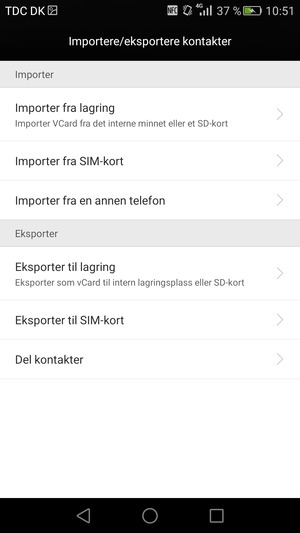 Velg Importer fra SIM-kort