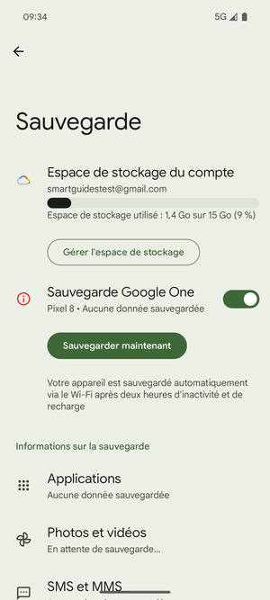 Sélectionnez Espace de stockage du compte