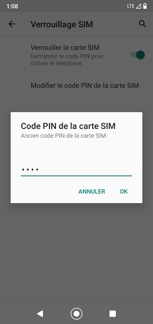 Saisissez votre Ancien code PIN de la carte SIM et sélectionnez OK