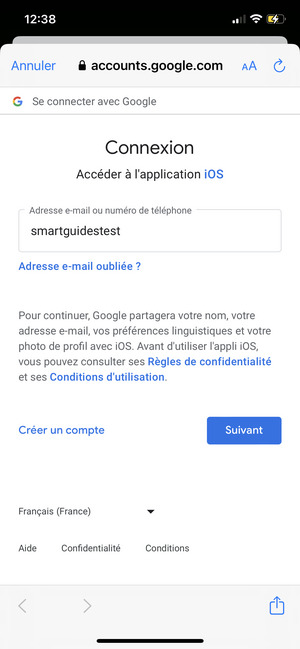 Saisissez votre adresse Gmail et sélectionnez Suivant