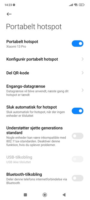 Din telefon er nu sat op til brug som modem