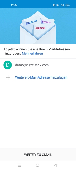 Wählen Sie WEITER ZU GMAIL