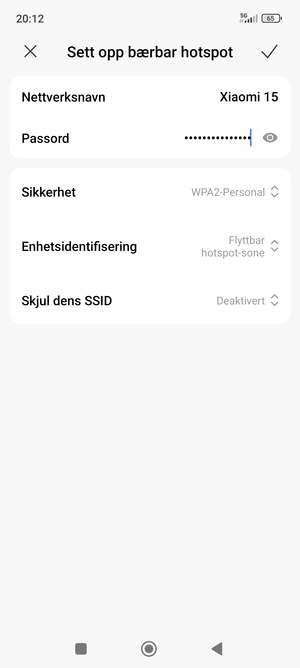 Skriv inn et Wi-Fi hotspot-passord på minst 8 tegn og velg OK