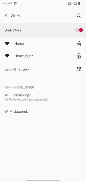 Velg det trådløse nettverket du vil koble til