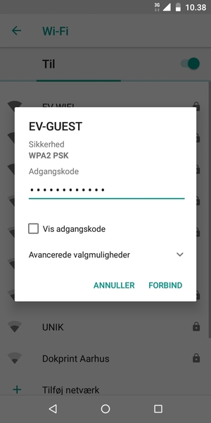 Indtast Wi-Fi adgangskoden og vælg FORBIND