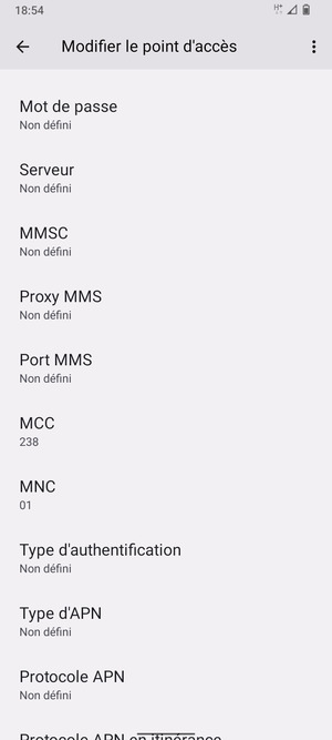 Faites défiler vers le bas et saisissez les informations MMS