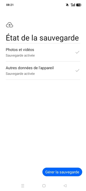Sélectionnez Gérer la sauvegarde