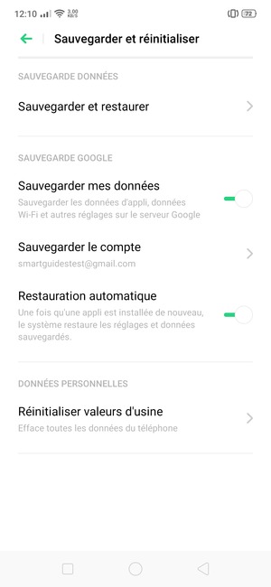 Sélectionnez Sauvegarder le compte