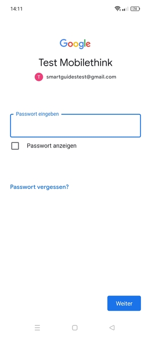 Geben Sie Ihre Passwort ein und wählen Sie Weiter