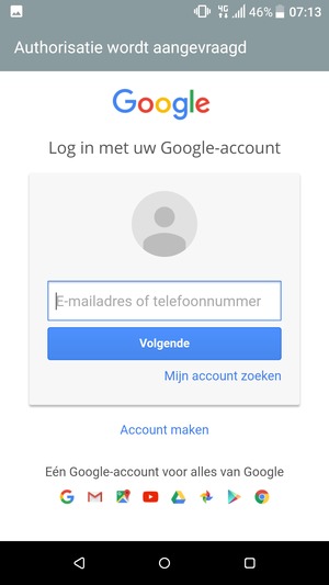 Voer uw Gmail adres in en selecteer Volgende