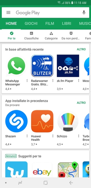 Seleziona la barra di ricerca