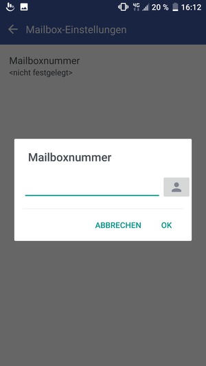 Geben Sie die Mailboxnummer ein und wählen Sie OK