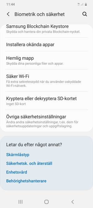 Scrolla till och välj Övriga säkerhetsinställningar
