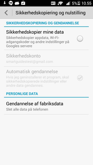 Marker tjekboksen Sikkerhedskopier mine data