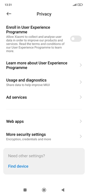 Scroll to and select More security settings