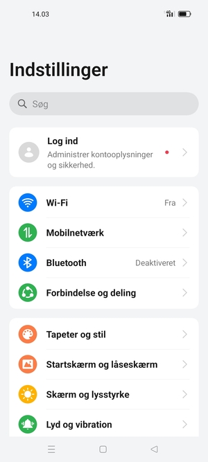Vælg Forbindelse og deling