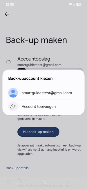 Selecteer uw back-up-account
