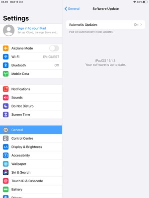 If your iPad is up to date, you will see the following screen