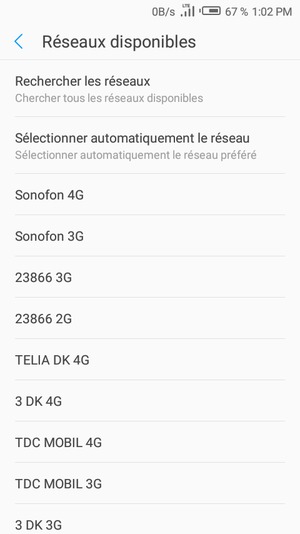 Sélectionnez un opérateur réseau dans la liste