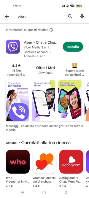 Seleziona l'applicazione