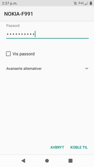 Skriv inn Wi-Fi-passord og velg KOBLE TIL