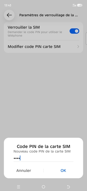 Saisissez votre Nouveau code PIN de la carte SIM et sélectionnez OK