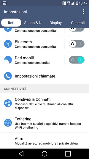 Seleziona Reti e Tethering