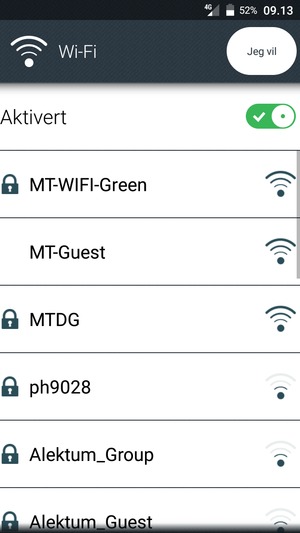 Velg det trådløse nettverket du vil koble til