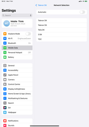 Select a network operator from the list