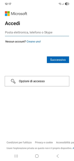 Inserisci il tuo indirizzo Hotmail e seleziona Successivo