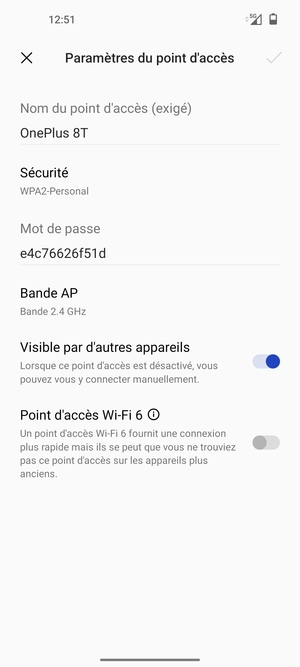 Saisissez un mot de passe de hotspot Wi-Fi d'au moins 8 caractères et sélectionnez OK
