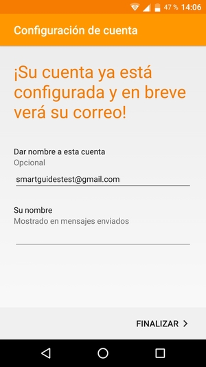 Déle a su cuenta un nombre y escriba su nombre. Seleccione FINALIZAR