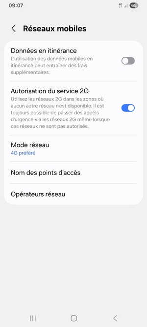 Pour changer de réseau en cas de problèmes de réseau, sélectionnez Opérateurs réseau