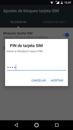 Confirme su nuevo PIN de tarjeta SIM  y seleccione ACEPTAR